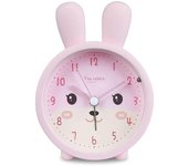 Reloj despertador para niños para niñas sin tictac,Reloj despertador infantil Rabbit Reloj despertador silencioso w Rosa