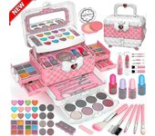 Kit de juguete de maquillaje para niños lavable Juguete de belleza de maquillaje para niños con caja de cosméticos portátil GuanGuan Negro
