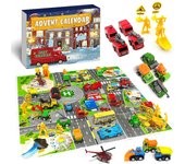 Coches Calendario de Adviento para niños Niños 2022 Navidad, 24 Retirar vehículos Helicóptero Construcción Vehículos Camión de bomberos Coche Count...
