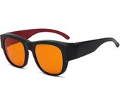100% anti-azul que bloquea la luz de las gafas de computadora, ajuste grande sobre la lectura y gafas con lente extra ámbar mejor dormir, rojo negro