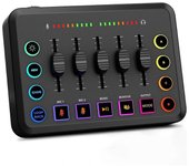 Mezclador de audio para juegos, Mezclador de PC RGB de transmisión con interfaz de micrófono XLR, atenuador de volumen, Phantom de 48 V Negro