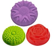 Ersam 3 Pack Flower Shape Silicone Cake Bread Pie Pie Molds, Large Round Sunflower Chrysanthemum Rose Shape