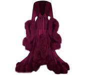 Vestido largo de las mujeres Plumas acampanadas Vestido de mangas acampanadas Perfecto para despedidas de soltera Rojo de vino M