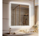 Espejo de baño cuadrado de 800 mm Sensor táctil de luz LED iluminado Espejo de tocador antivaho