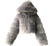 Morakot Abrigo de piel sintética para mujer con capucha Abrigos de burbujas recortados Chaquetas cortas cálidas de vellón Abrigos de invierno de ta...
