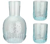 Juego de jarra de agua y vaso de cabecera vintage Juego de jarra de agua de vidrio de noche gruesa de 44 oz con 2 tazas de 10 oz para la oficina de...
