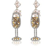 Pendientes de botella de champán, pendientes de copa de vino de cristal de cristal hechos a mano diamantes de imitación con cuentas de perla colgan...