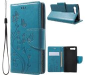 Estuche de cuero con soporte de billetera Flora impreso para Sony Xperia X Compact Azul Style E Sony Xperia X Compact