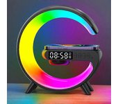 Soporte de almohadilla de carga inalámbrica multifunción Altavoz TF RGB Luz nocturna Estación de carga rápida de 15 W para iPhone Samsung Xiaomi Hu...