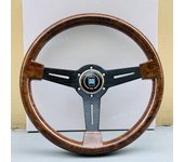 Volante de carreras de radios plateados negros estilo madera clásico universal de 14 pulgadas y volantes con botón de bocina ~ 10883
