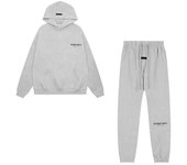 ESSENTIALS 3D Silicona Letras Flocadas Estampado Suéter Americano Chaqueta + Pantalones Traje Casual para Hombre y Mujer Gris M