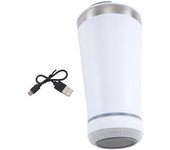 Vaso Bluetooth térmico USB de 16 oz Vaso de doble pared de acero inoxidable reutilizable Jarra de cerveza aislada de 473 ml con abridor Blanco