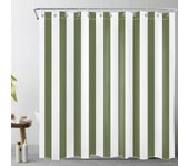 Cortina de Ducha de Tela de Rayas Verdes y Blancas Salvia para Baño con 12 Ganchos, Cortinas de Ducha de Rayas Verticales para Baño, Granja Moderna...