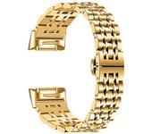 Correa de reloj de repuesto transpirable de acero inoxidable de 7 cuentas para Fitbit Charge 6/5 Oro Style C Fitbit Charge 6