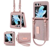 Unbrand para Samsung Galaxy Z Flip 6 Estuche billetera con correa para muñeca y protección de bisagra, bolso de transporte Estuche Z Flip 6 con ran...