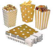 Oro - Caja de palomitas de maíz 120 Cajas de palomitas de maíz Bolsa de papel Fiesta de cumpleaños (rayas * 40, olas * 40, puntos * 40)