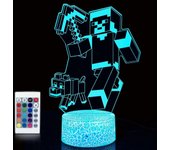Minecra_ft Luces de noche para niños Lámpara de ilusión 3D16 colores que cambian con control remoto, luces de decoración de cabecera del dormitorio...