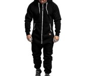 Hombre Onesie All In One Sudadera con capucha Zip Jumpsuit Winter Casual Hooded Romper Playsuit Negro 2XL
