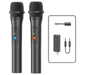 2PCS Kits de sistema de micrófono inalámbrico Receptor USB Fiesta en casa de mano Altavoz de Smart TV Micrófono de canto Negro