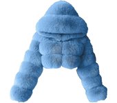 Abrigo de piel sintética para mujeres con capucha abrigos de burbujas recortados Chaquetas cortas cálidas de vellón Abrigos de invierno de talla gr...