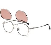 Gafas de sol Flip Up Hombres Mujeres Polarizadas Steampunk Flip Gafas de sol con lentes dobles Marco plateado - Café ligero