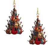 Unbrand Rockin' Alrededor De La Guitarra Adorno Del Árbol De Navidad, 2D Ornamento Del Árbol De Navidad De La Guitarra De La Guitarra Del Metal Del...