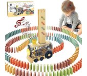 200 PC Automatic Dominoes Train Set, tren divertido y colorido con efectos de sonido de iluminación, juguete creativo de juego de dominó para niños...