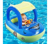 Flotador de piscina inflable para bebés con dosel, bote flotante de natación en forma de automóvil para niños pequeños Azul oscuro