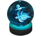 Lámpara de bola de cristal de tortuga 3d con base de madera, luz nocturna colorida de 6 cm para regalo de decoración del hogar