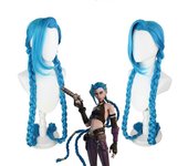 Juego de anime LOL Cosplay Peluca trenzada azul claro larga Peluca Jinx azul/azul claro