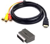 3 puertos de entrada 1.5M HDMI compatible con macho a 3 RCA Scart Audio Video Cable adaptador Negro