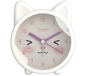 Lindo animal gato blanco reloj despertador silencioso sin tictac de cuarzo escritorio despertador de cabecera para niños con baterías