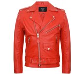 Infinity Leather Chaqueta de motociclista de cuero rojo Brando para hombre L