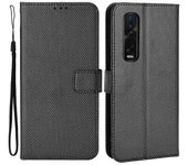 Para Oppo Find X2 Pro Cierre magnético Anti-caída Textura de diamante PU Cuero Cartera Soporte Funda para teléfono celular con correa Negro