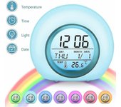 Reloj despertador para niños Led, despertador despertador 7 cambio de color Cambio de luz Despertador, 5 sonidos naturales para mejorar el sueño, c...