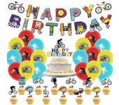 Suministros de decoraciones de fiesta de cumpleaños de bicicleta para bebés: pancarta de cumpleaños de bicicleta, adornos de magdalenas de pastel, ...