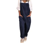 Talla grande Mujer Peto sólido Monos Bolsillo Pantalón Sin Mangas Mono-dwdz Azul marino 4XL