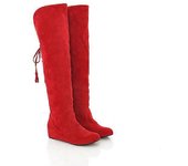 Sexy Botas de mujer Invierno Manténgase caliente sobre la rodilla Botas de gamuza falsa Cuñas muslo Botas altas Zapatos cómodos con cordones Mujer ...