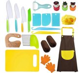 cuchillo de cocina para niños, juego de cuchillos para niños incluye cuchillo de madera para niños, cuchillo de plástico para niños pequeños con bo...