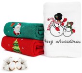 Mintian Toallas de mano navideñas FreeCon, paquete de 3, paño de cocina 100% algodón, toalla de baño bordada suave, súper absorbente (73x34cm)