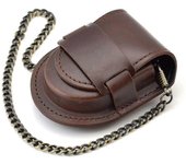 Reloj de cuero Bolsa Pocket Watch Holder con cubierta de caja de reloj de bolsillo de cadena Marrón Bronze chain