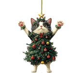 Adorno De Navidad De Gato, Decoración De Árbol De Navidad Gato, Adorno De Coche De Navidad, Colgante De Gatito De Visión Trasera Del Vehículo Decor...