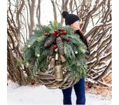 Coronas navideñas de Ab-farmhouse para la puerta principal, coronas de ratán de 14 pulgadas para decorar la Navidad, corona de invierno de la puert...