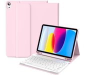 Para iPad 10.9 (2022) Funda de cuero para tableta + teclado Bluetooth magnético Rosa