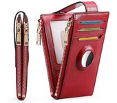 Cartera de cuero genuino para hombres mujeres Airtag Wallet Rfid Blocking con Apple DZ-Red