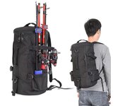 Mochila de pesca, mochila de pesca cilíndrica mochila de poliéster de gran capacidad, negra