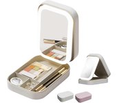 Bolsa de maquillaje con espejo, Estuche organizador de maquillaje de viaje con espejo LED, Bolsa de cosméticos portátil con brillo ajustable de 3 c...