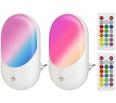 Paquete de 2 luces de zócalo RGB de 16 colores con control remoto enchufe en la pared LED luz nocturna brillo adju