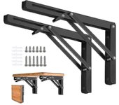 2pcs soportes de estante plegable - Soporte de estante triangular plegable de metal de alta resistencia, bisagra de mesa plegable montada en la par...