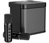 YS-203 Portátil K Song Bluetooth Soundbox Altavoz Juego de micrófonos inalámbricos Fiesta familiar al aire libre Canción cantada Subwoofer Negro